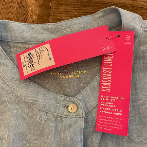 Lilly Pulitzer Briette Linen Button Down Top Celestial Blue Ruffle Sleeve M NWT - Picture 4 of 9